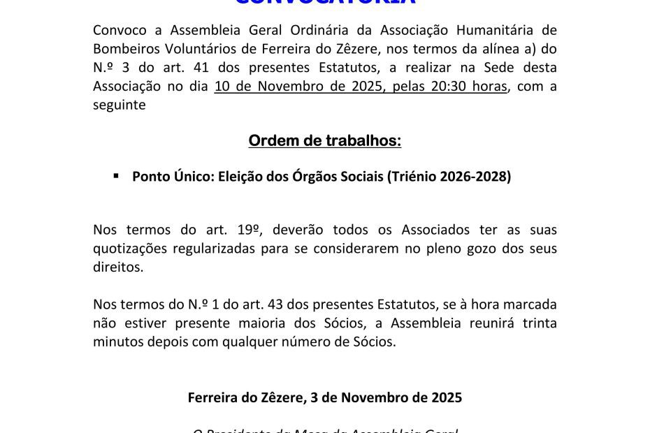 Convocatória 10 de Novembro 2025