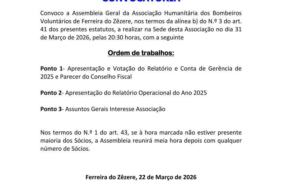 Convocatória 31 de Março de 2026
