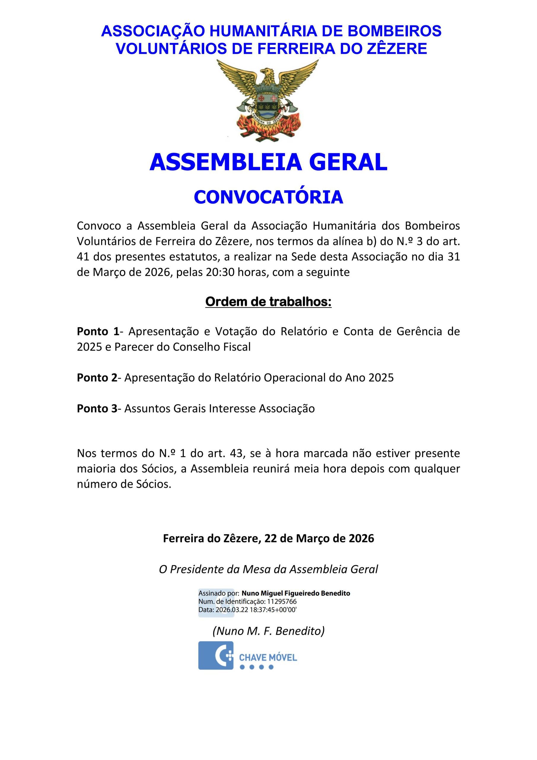 Convocatória 31 de Março de 2026